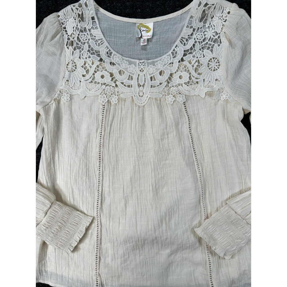 Fig and Flower Boho Cottagecore Coquette Cream Crochet Lace Blouse Top Large